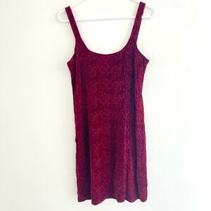 Vintage 90s Beth Schaeffer Red Stitched Floral Velvet Mini Slip Dress Medium